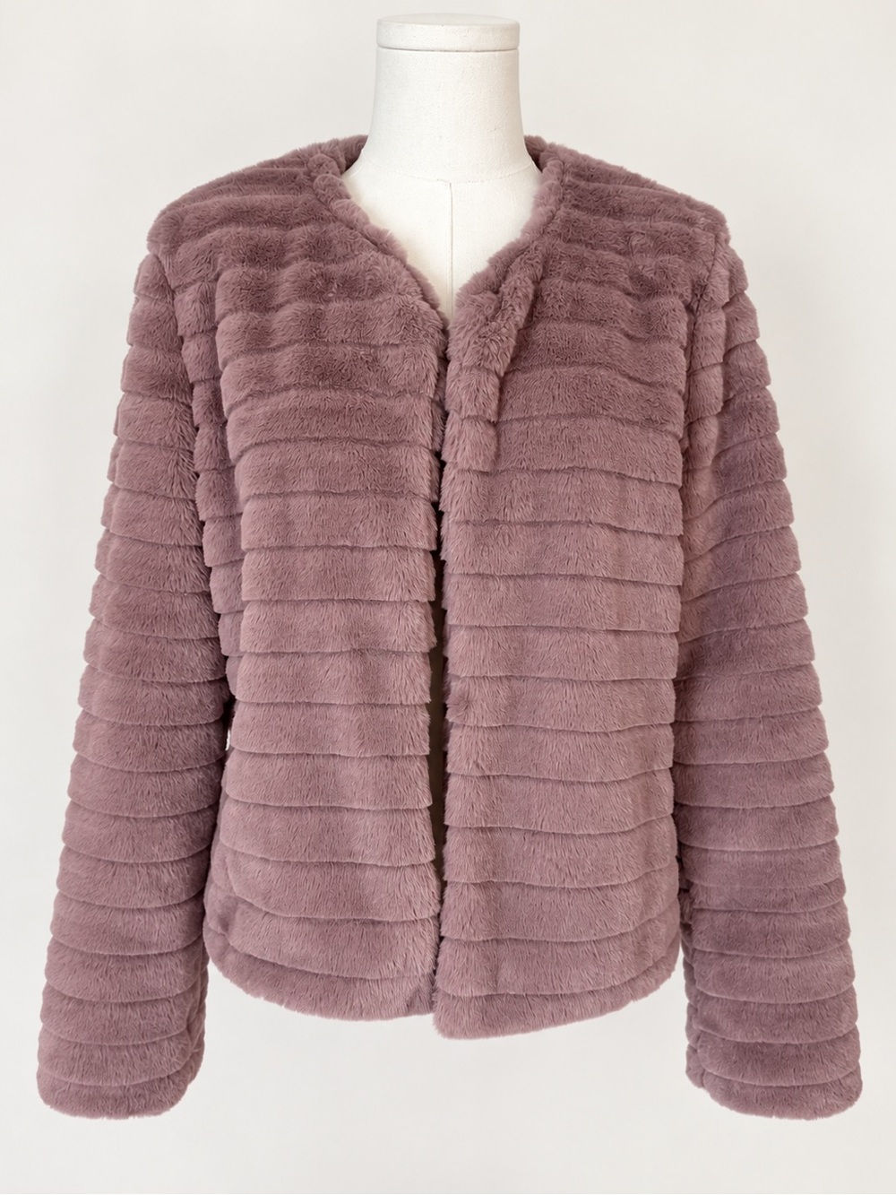 KAII Los Angeles Faux Fur Jacket Women’s M Mauve Tiered Textured Open Front